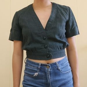 Teal v-neck button-up crop top
